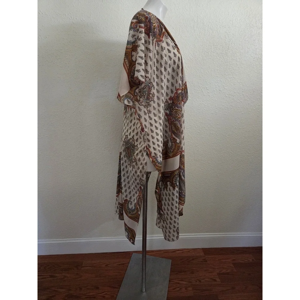 Umgee Womens Paisley Print Kimono Wrap Open Front Draped Boho Cream Multi OS